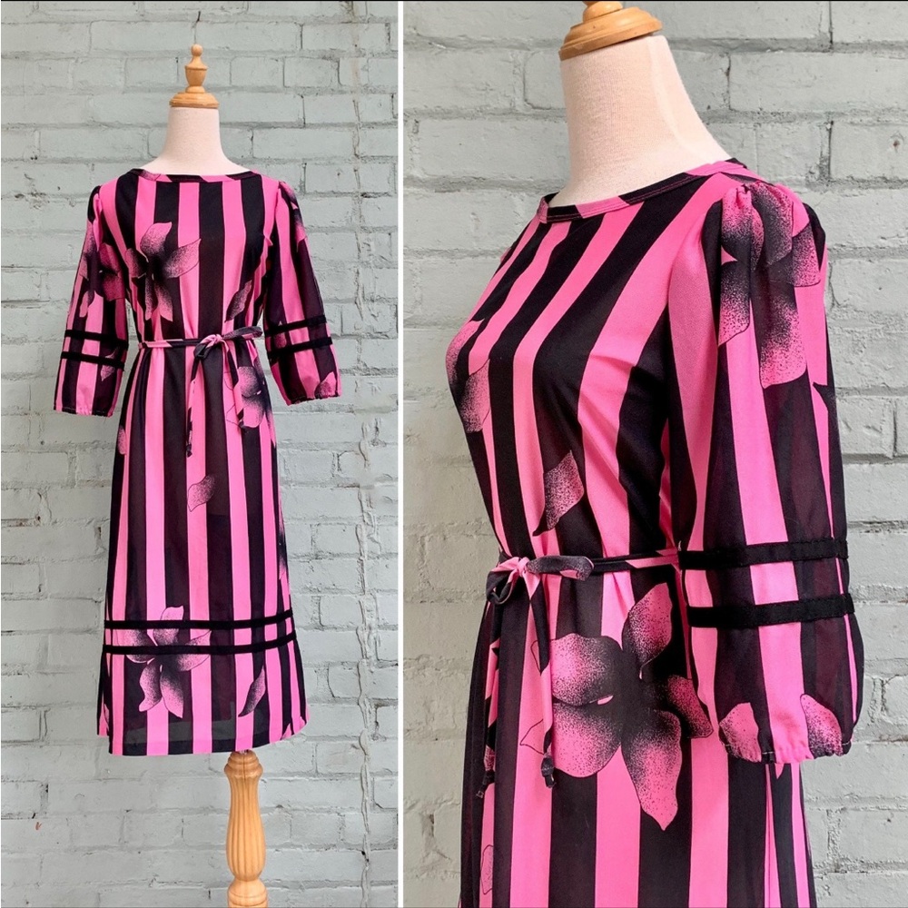 Vintage Sheath Midi Dress with 1/2 Sleeves